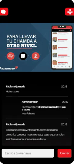 Transmisión en vivo en celular con el chat de los maestros y las respuestas del administrador
